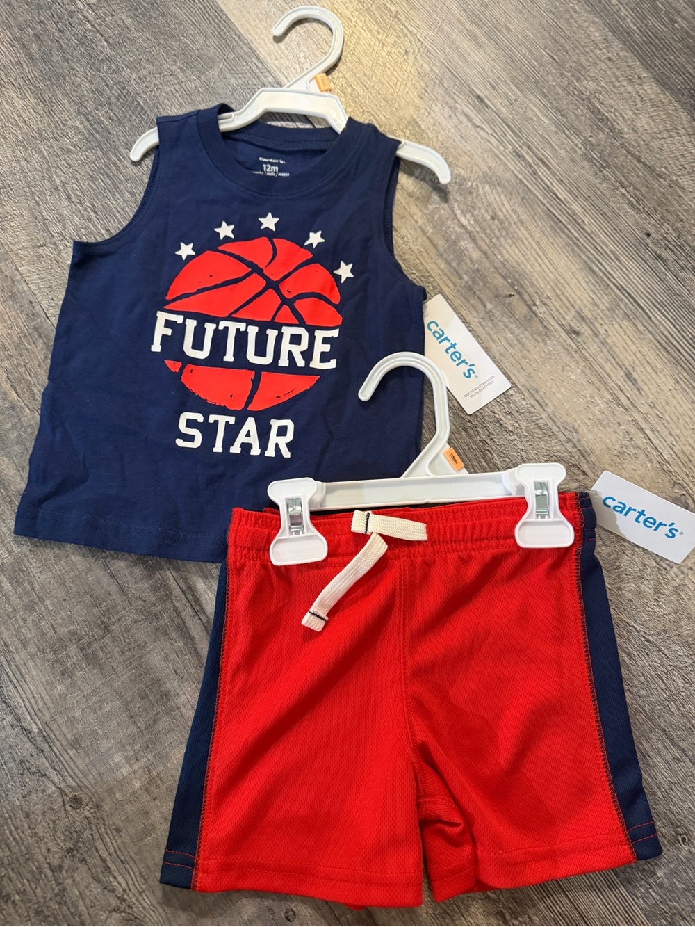 Carter’s Future Star Basketball Tank Mesh Shorts 12M Red Blue Working Drawstring